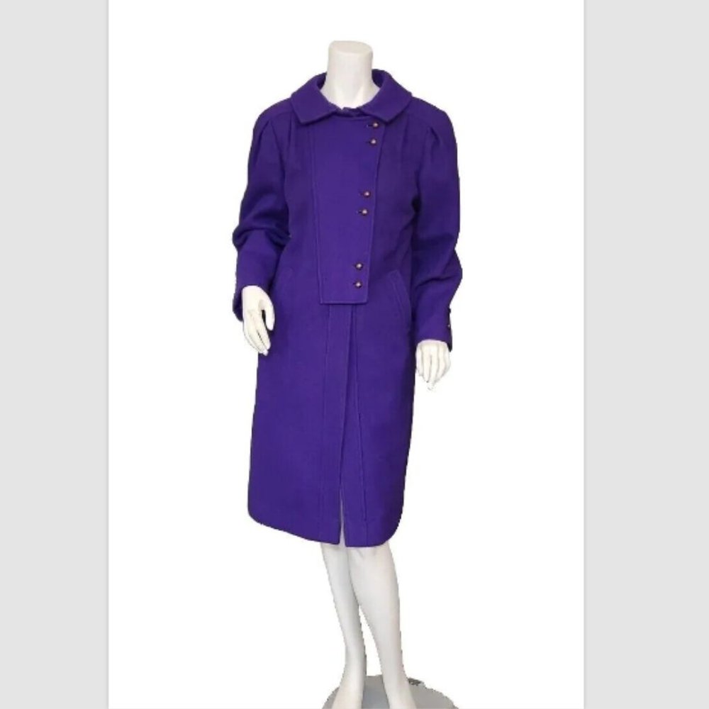 Vtg Young Gallery Royal Purple Wool Double Breasted Coat
